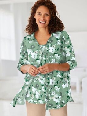 Women Within 2-Piece Shirt and Tank Floral Olive Green Size 14/16 NWT